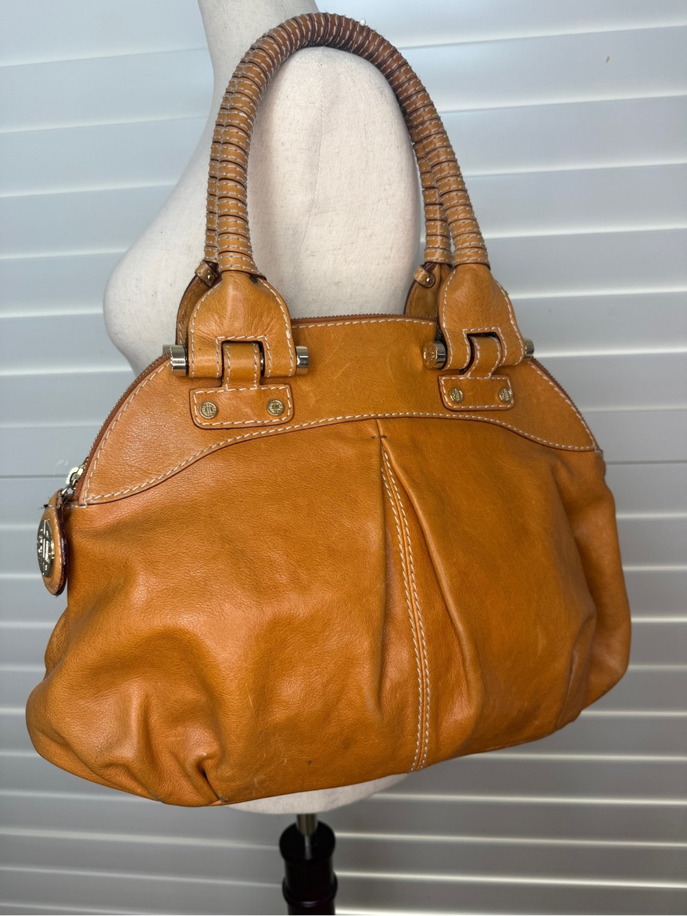 Antonio Melani Leather Handbag Shoulder Bag Large With Wrapped Handles